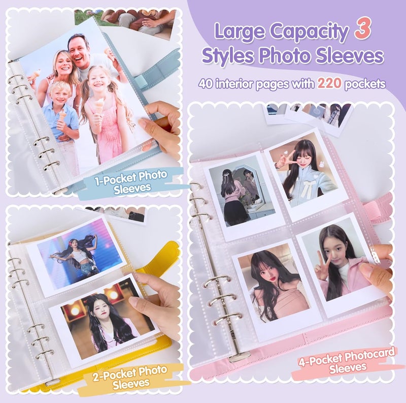 Antner A5 Kpop Photocard Binder 6-Ring Card Collector Album with 40 Pack Card Sleeves, PU Leather Photocard Holder Book with Multi-Size Photo Protectors for Organizing Trading Cards, Purple A5 Binder - Image 4